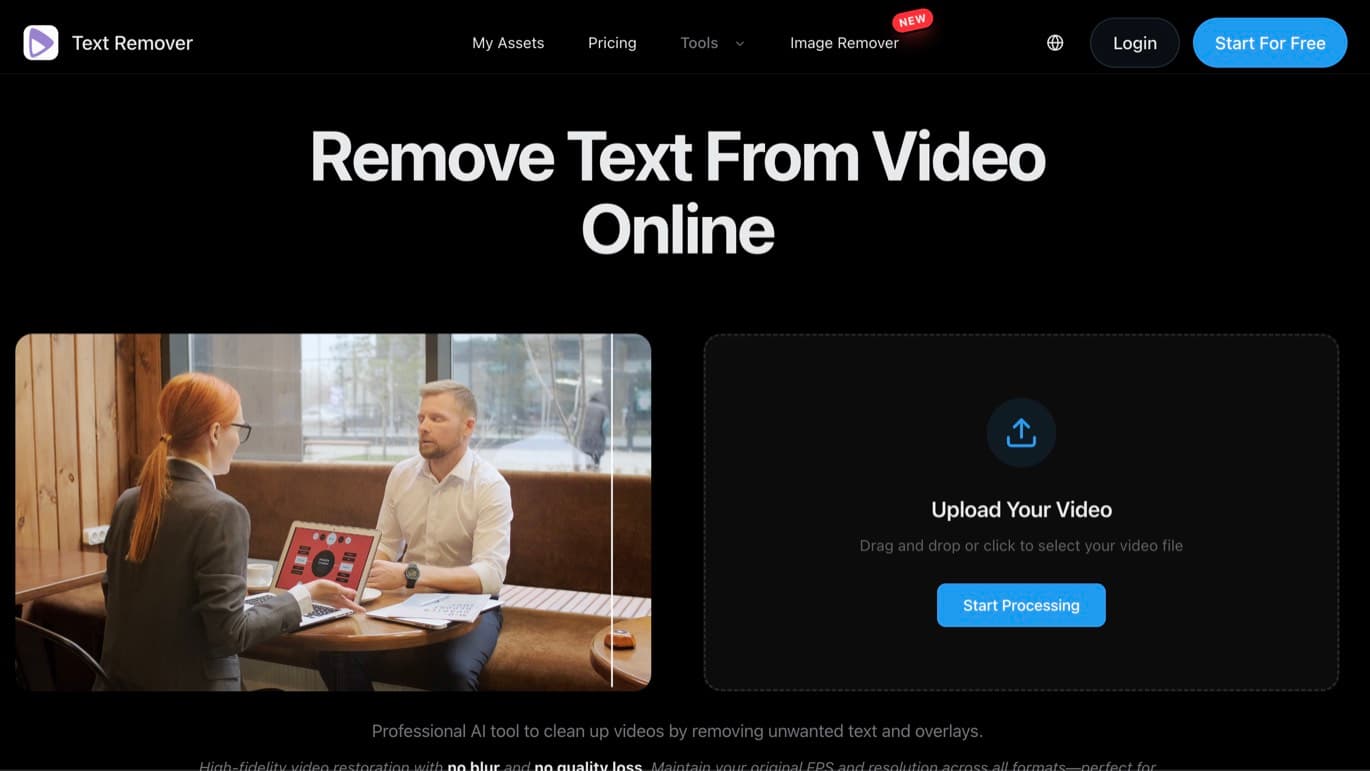 Remove Text From Video product preview for startup listing on Aura++