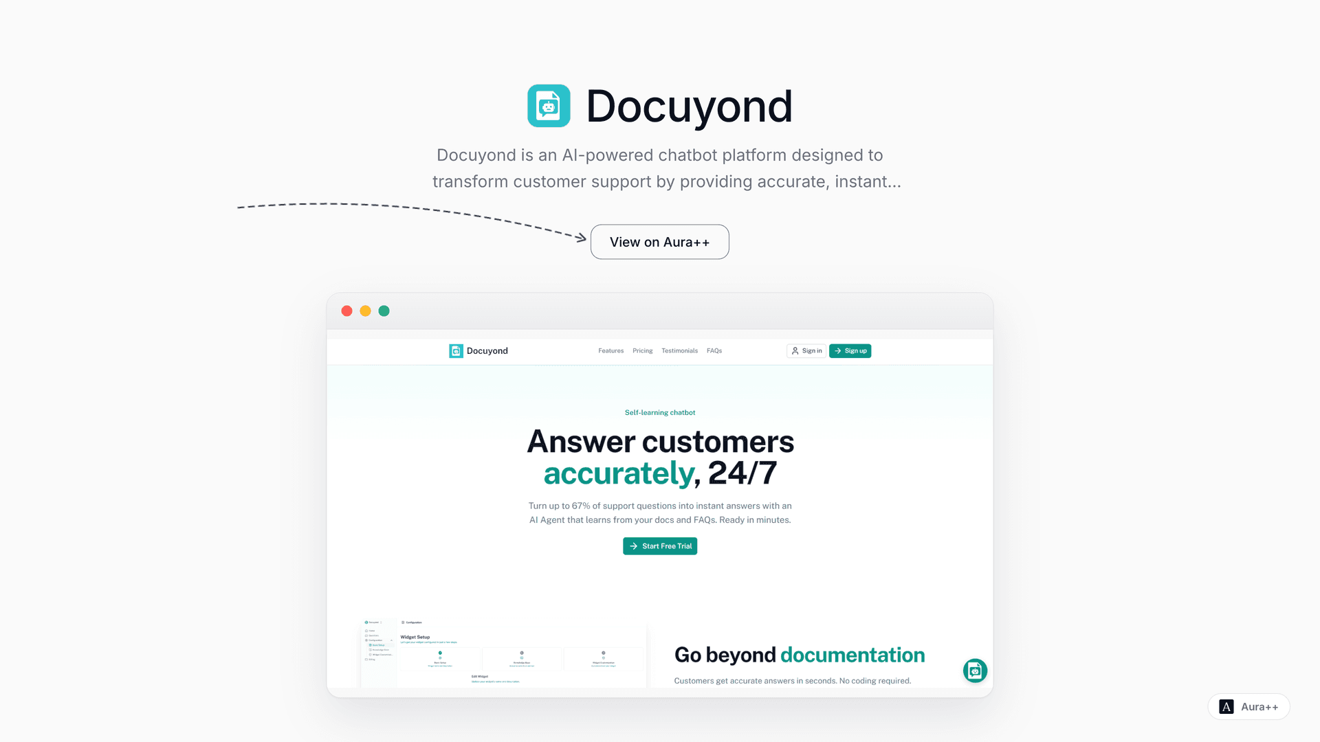 Docuyond - Answer customers accurately, 24/7 launch story featured image on Aura++