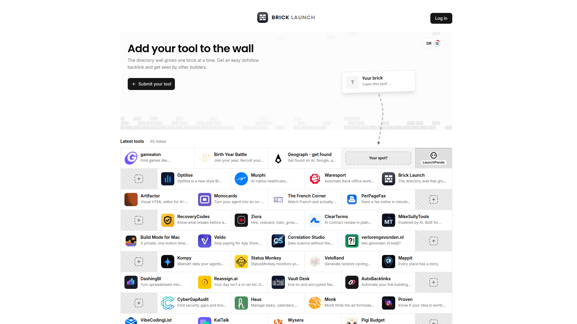 Brick Launch product preview for startup listing on Aura++