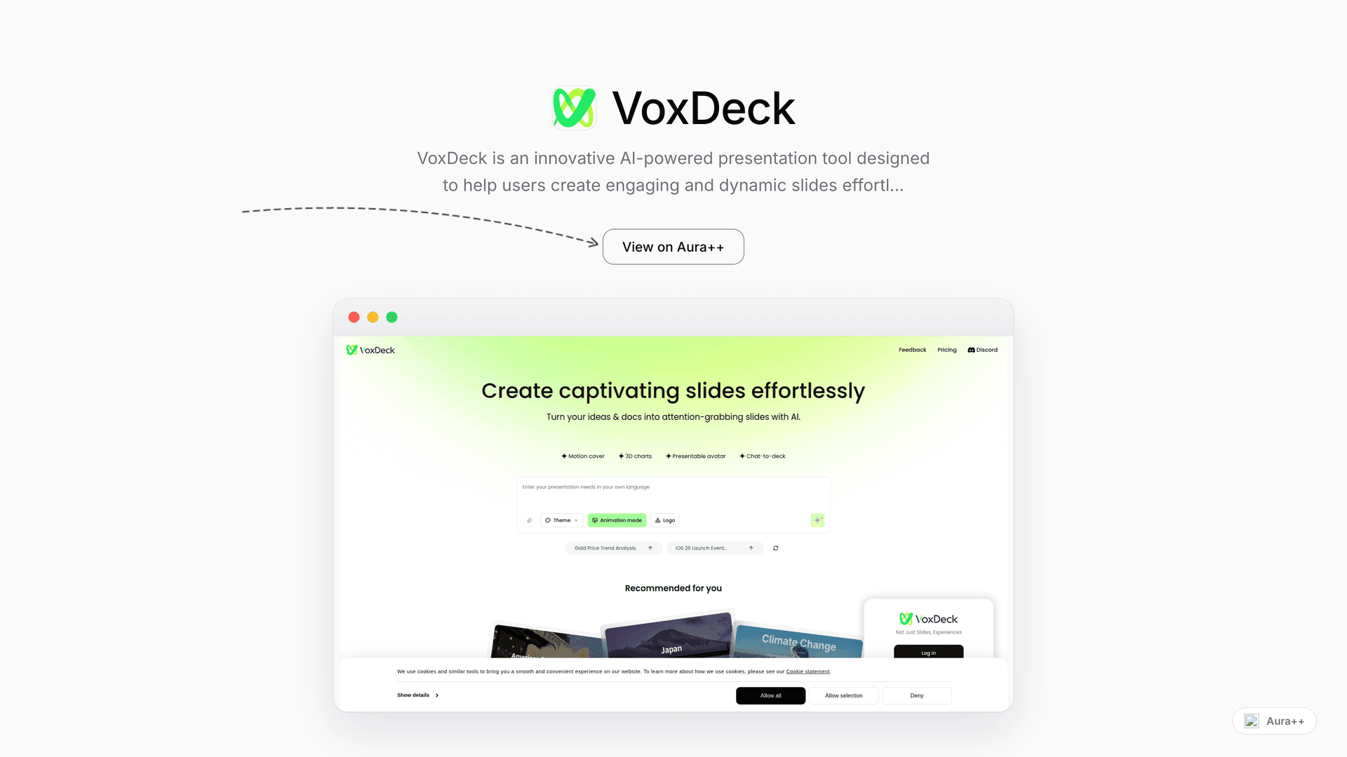 VoxDeck - AI Presentation Maker launch featured image on Aura++
