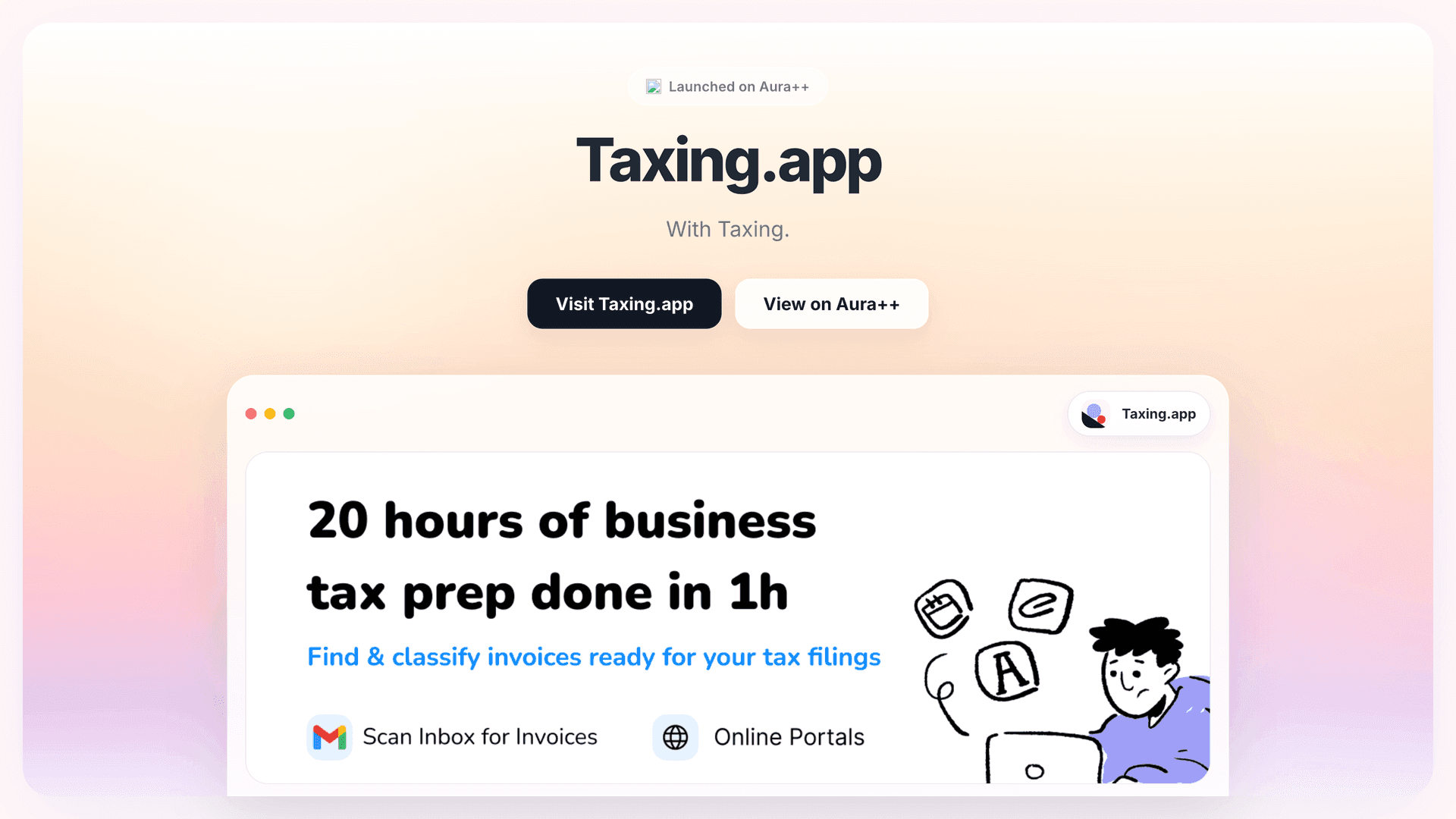 Taxing.app  launch story featured image on Aura++