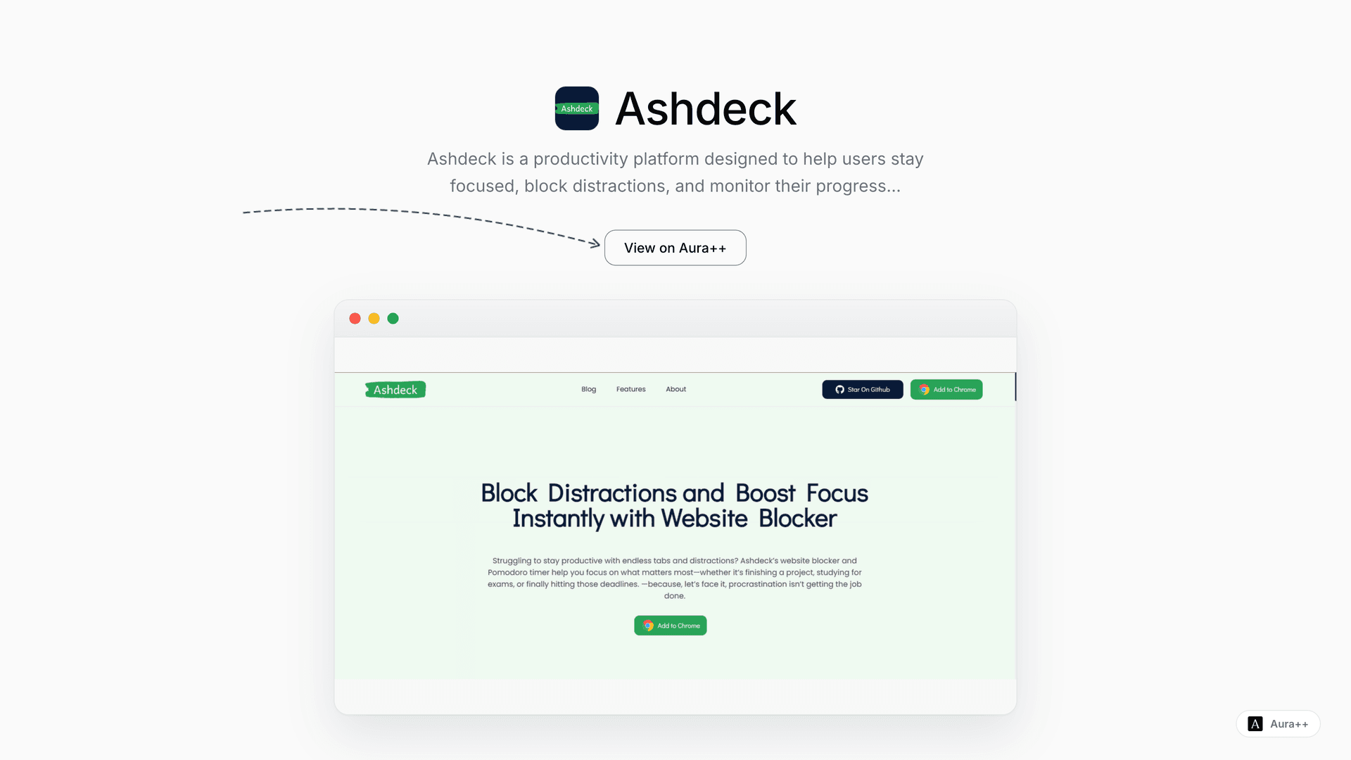 Ashdeck - Focus & Goal Tracking Tool launch story featured image on Aura++