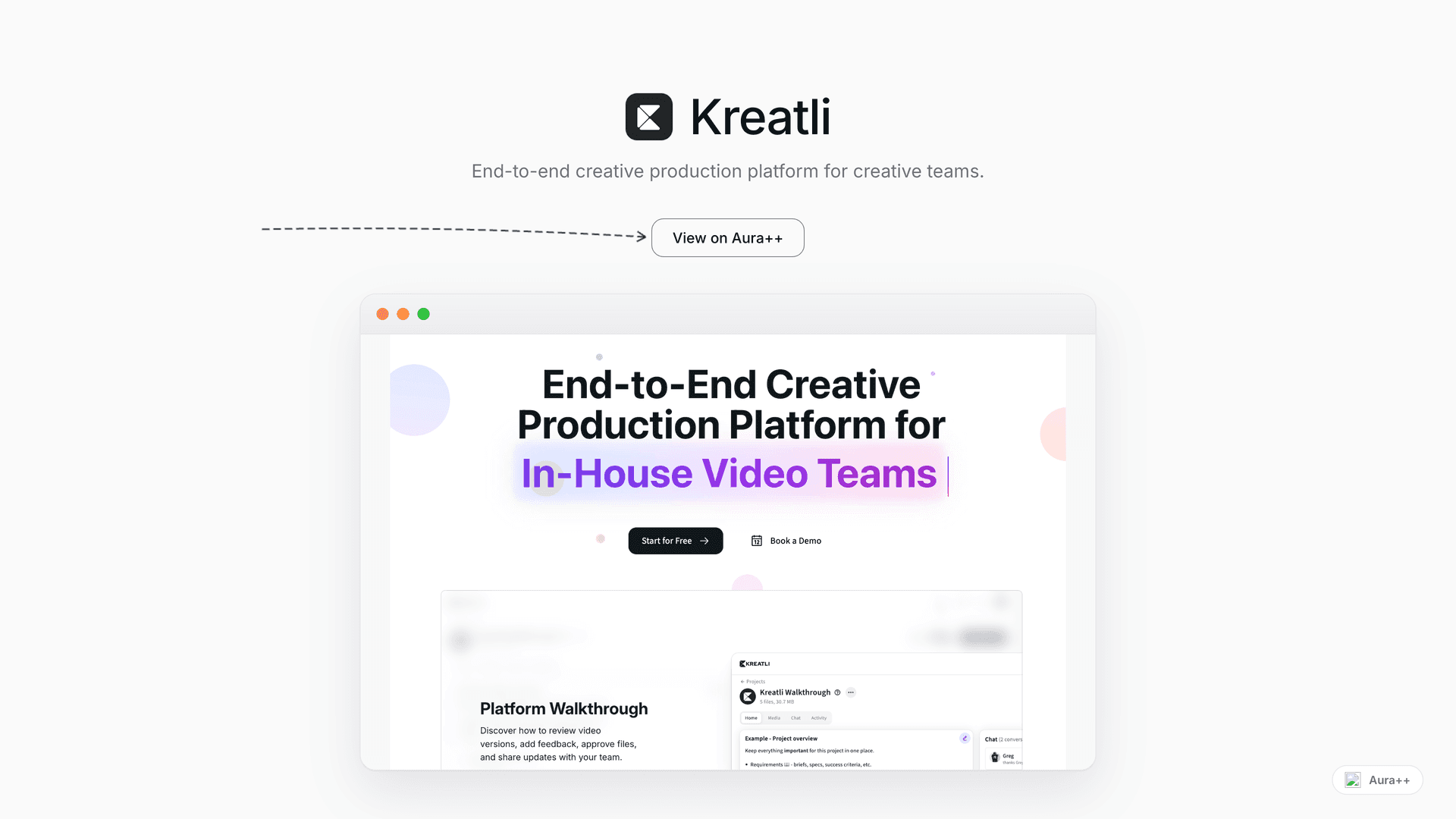 Kreatli launch story featured image on Aura++