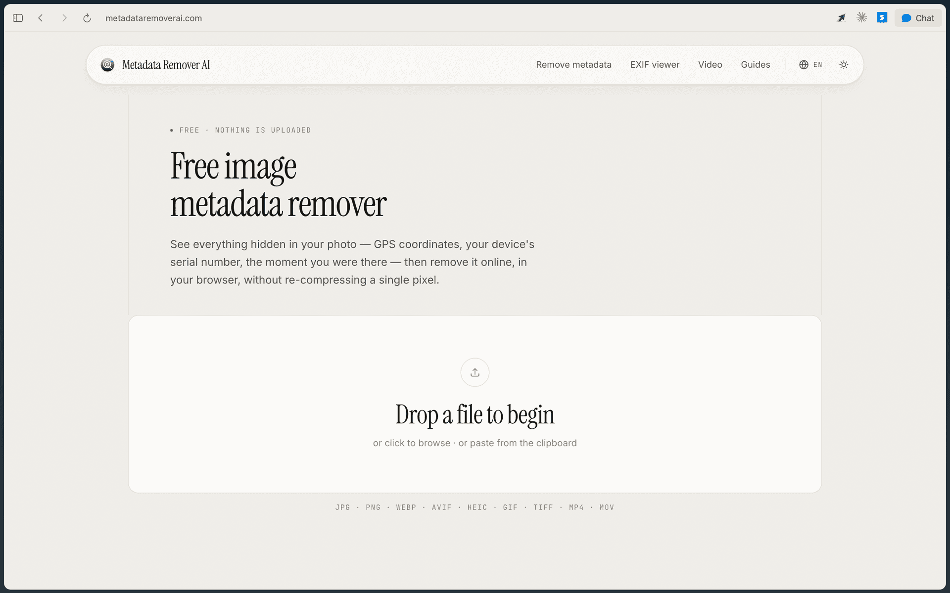 metadataremoverai product preview for startup listing on Aura++