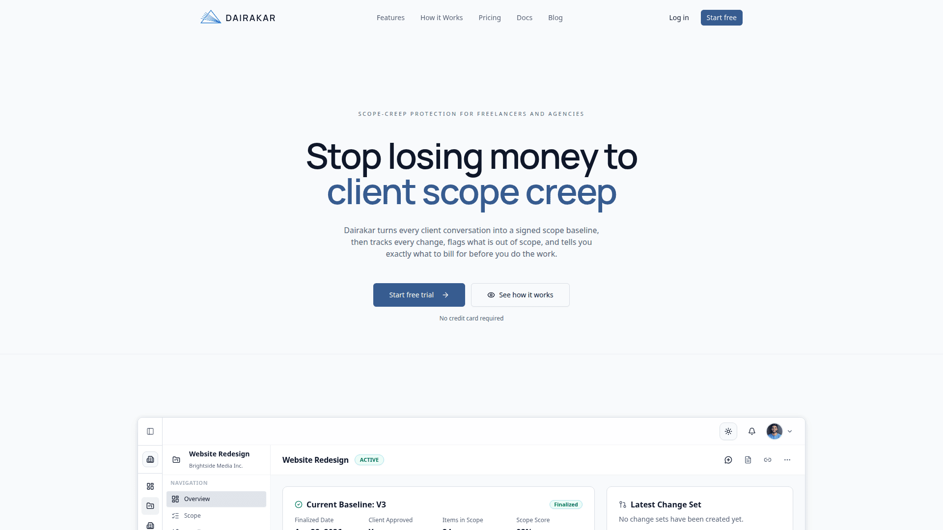 Dairakar Scope Management Tool product preview for startup listing on Aura++