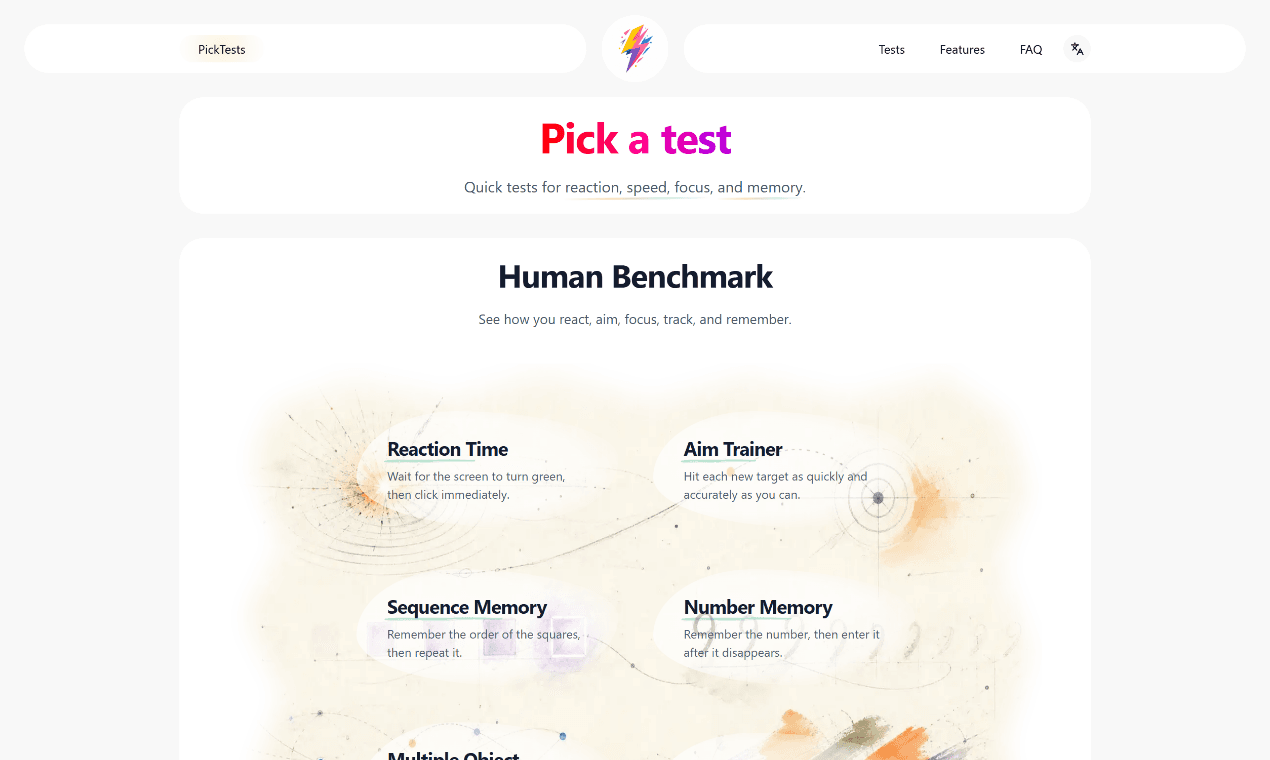 PickTests product preview for startup listing on Aura++