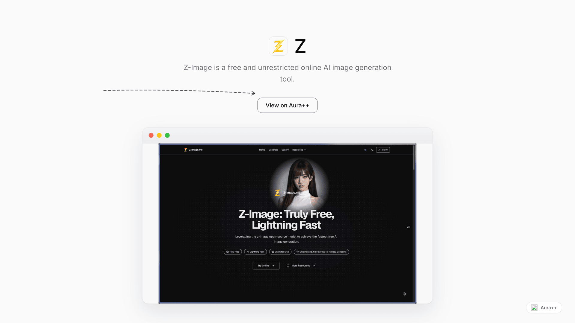 Z-Image.me launch story featured image on Aura++
