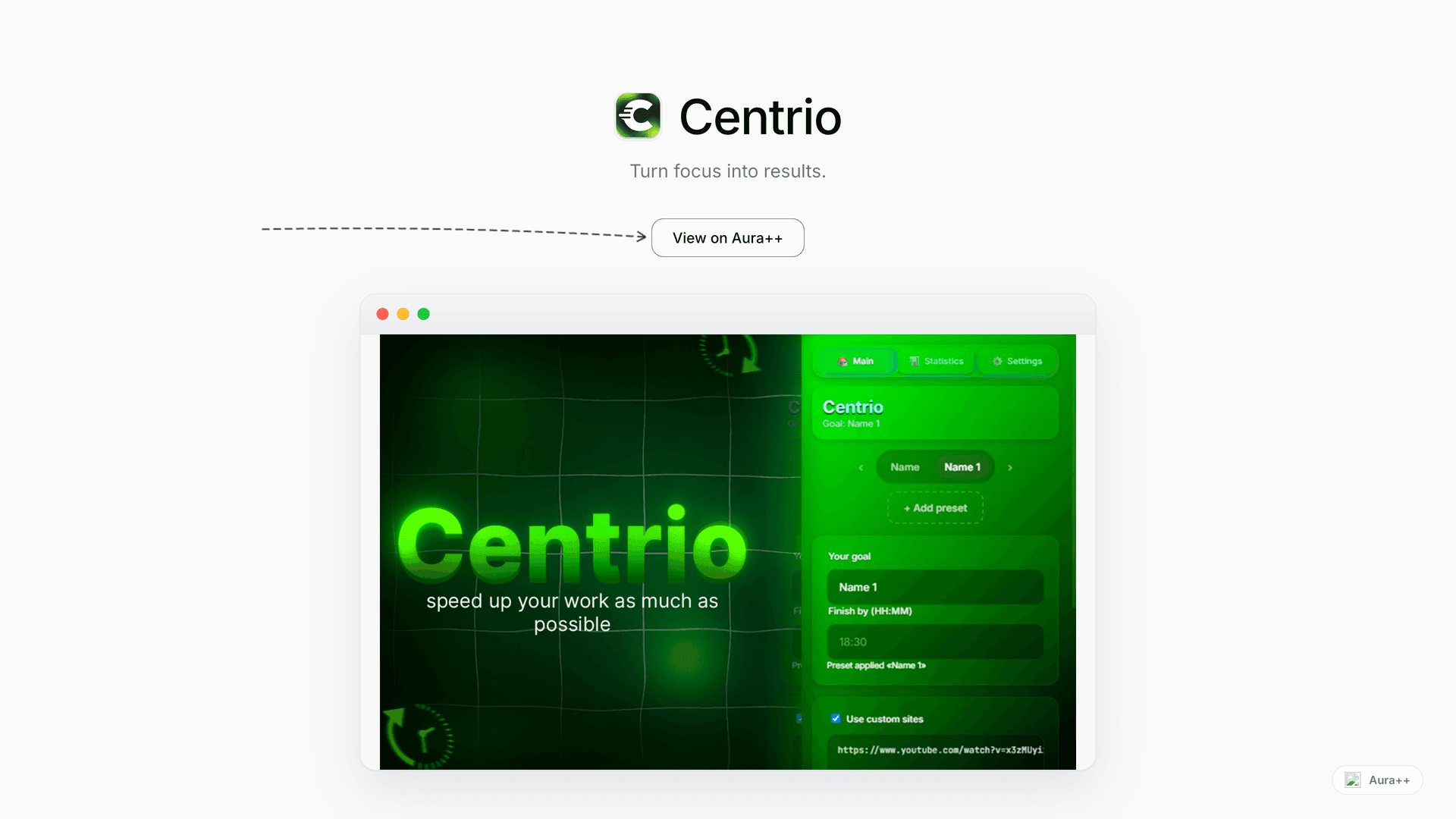 Centrio - Turn focus into Results launch story featured image on Aura++