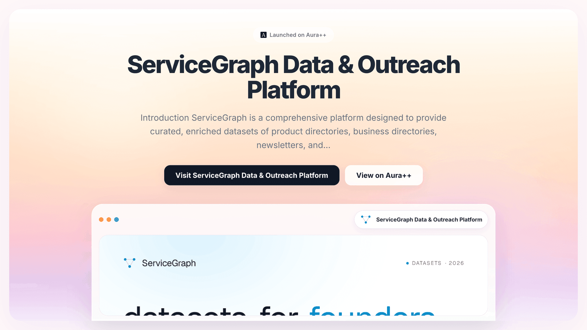 ServiceGraph Data & Outreach Platform launch story featured image on Aura++