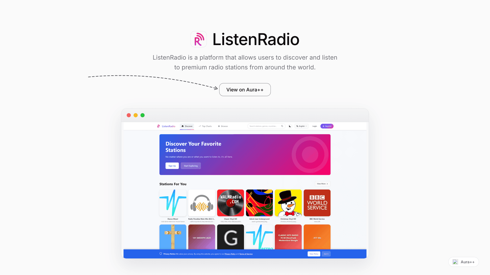 ListenRadio - Global Radio Streaming launch story featured image on Aura++