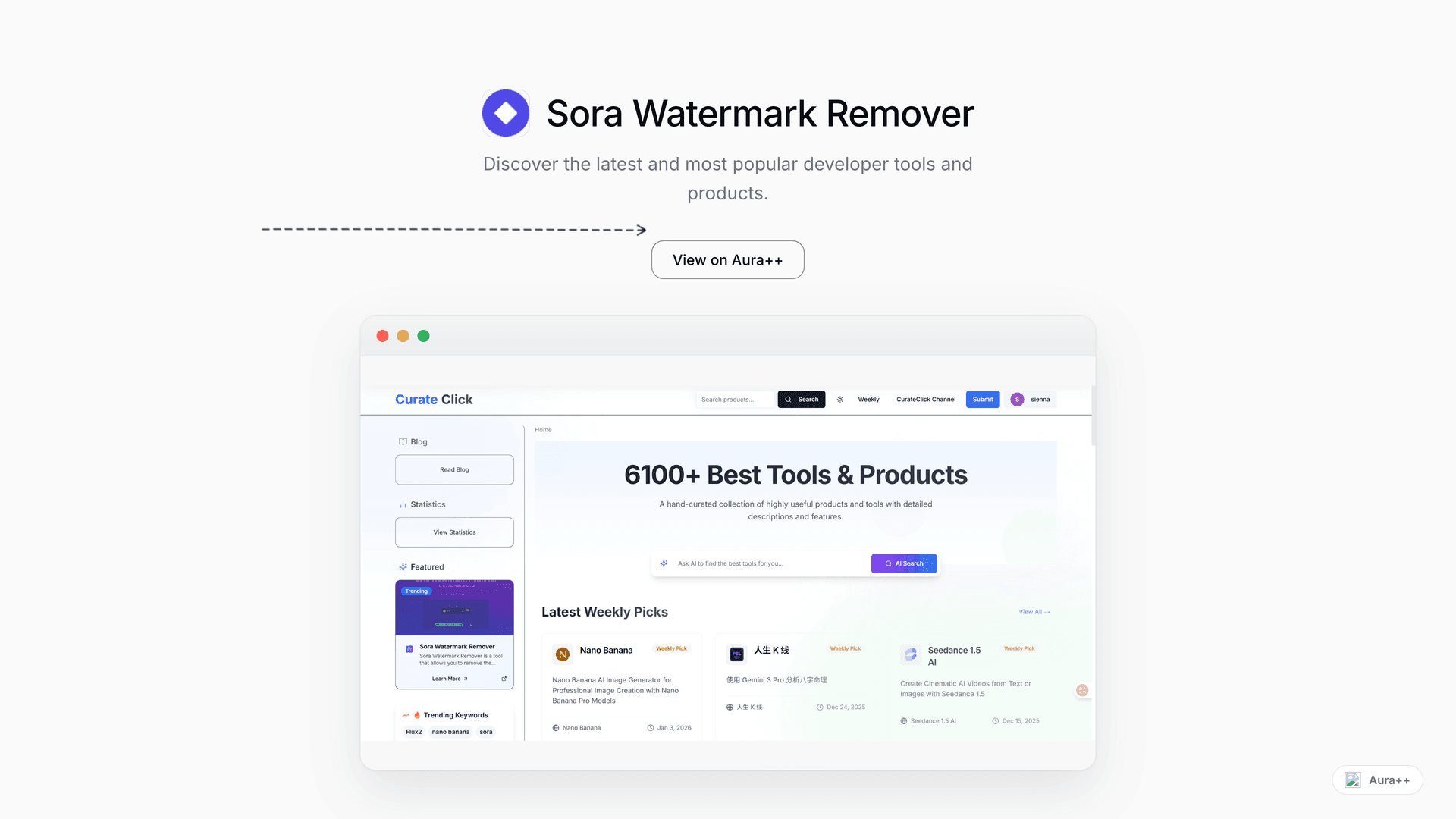 Sora Watermark Remover launch story featured image on Aura++