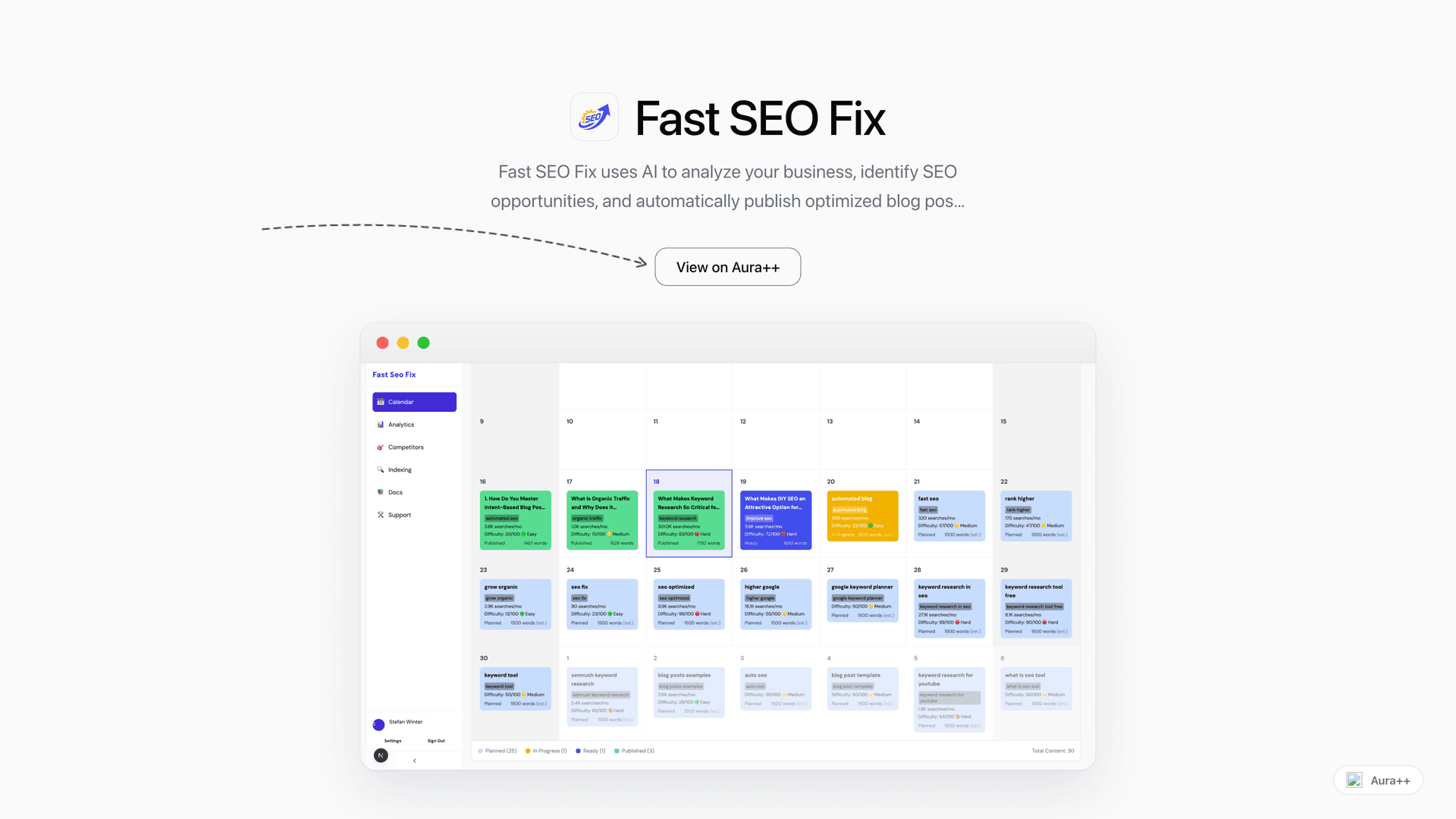 Fast SEO Fix launch story featured image on Aura++