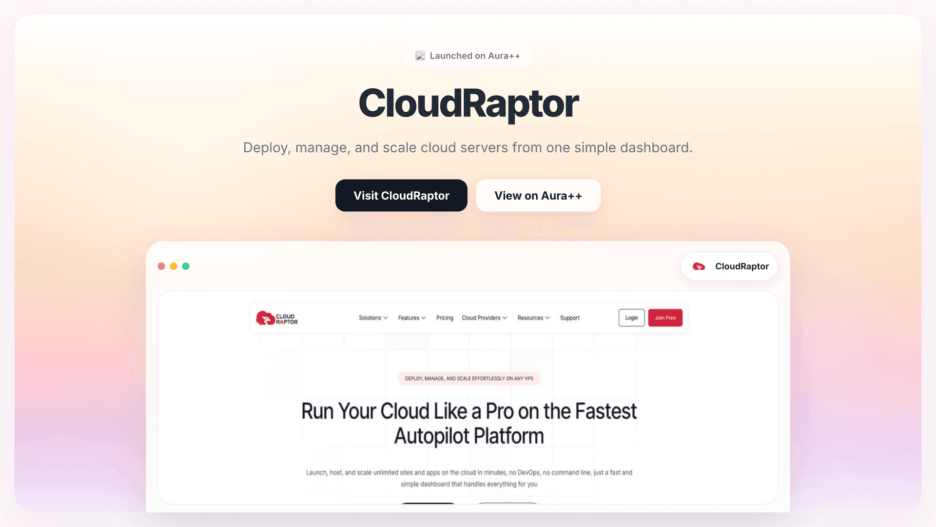 CloudRaptor launch featured image on Aura++