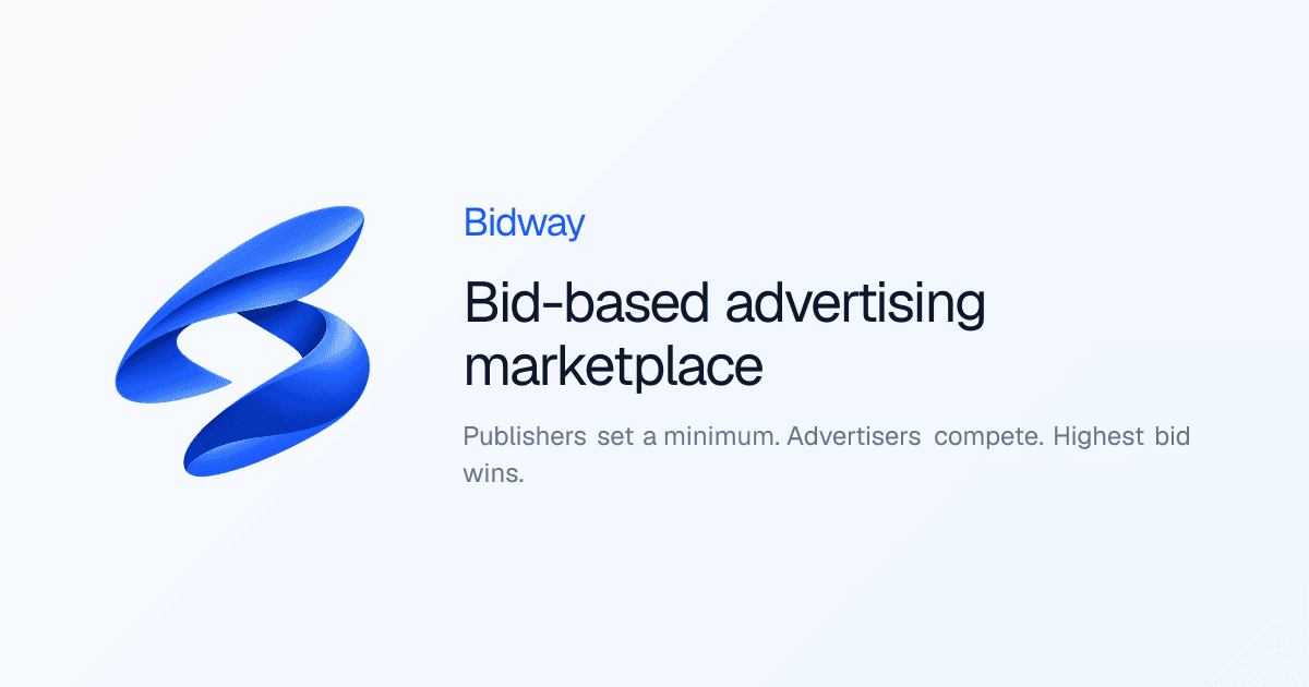 Bidway: Real-Time Website Ad Marketplace product preview for startup listing on Aura++
