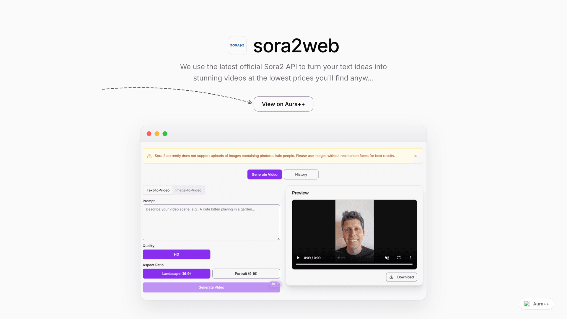 sora2web launch story featured image on Aura++