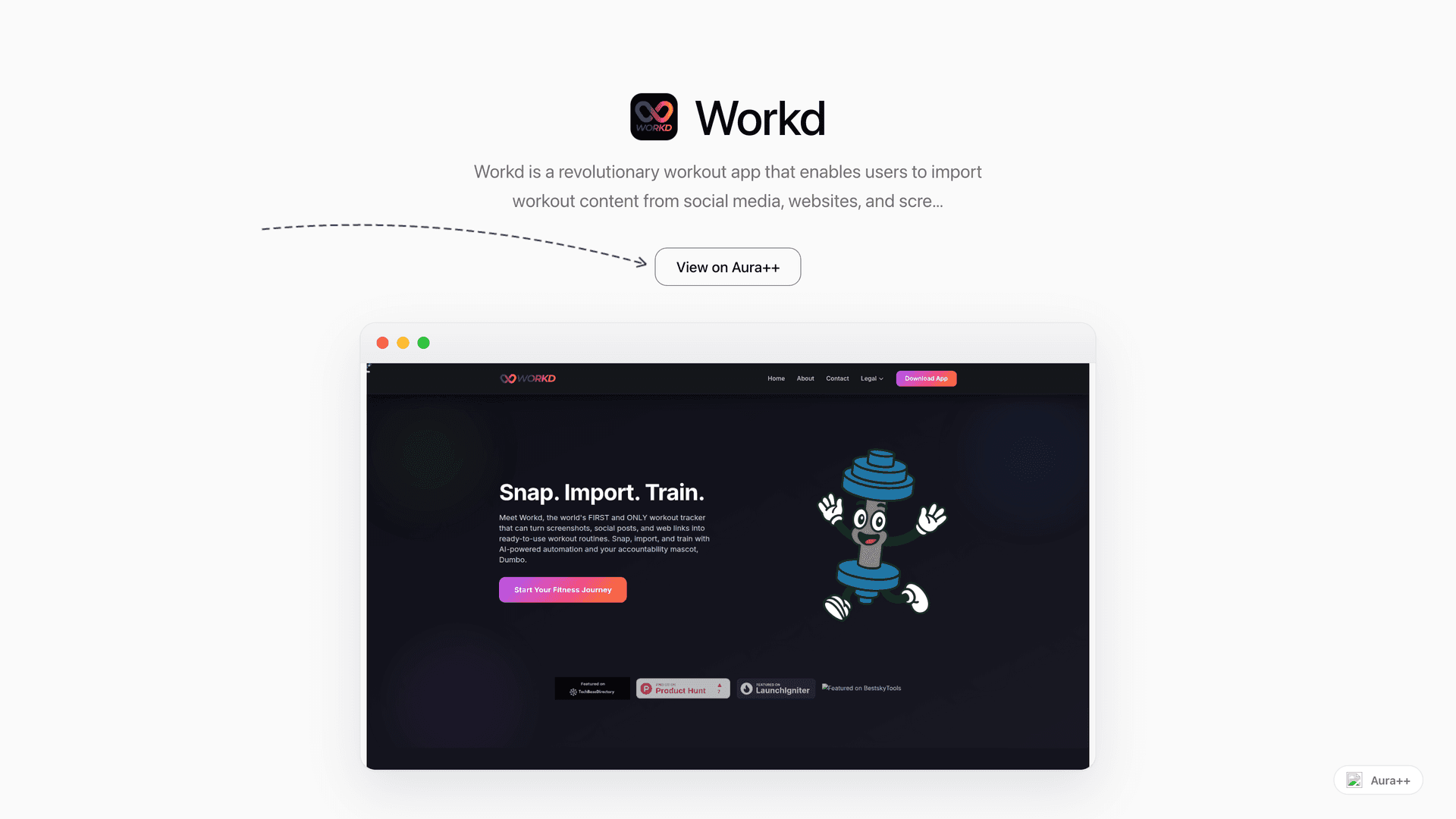 Workd: AI Workout Tracker launch story featured image on Aura++