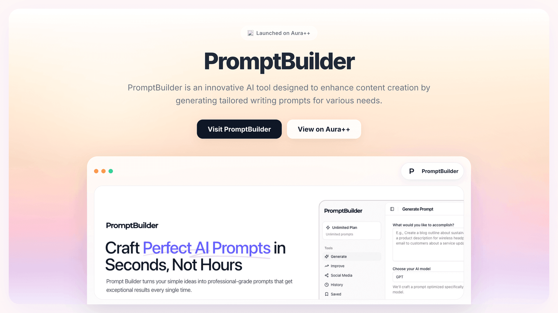 PromptBuilder launch story featured image on Aura++