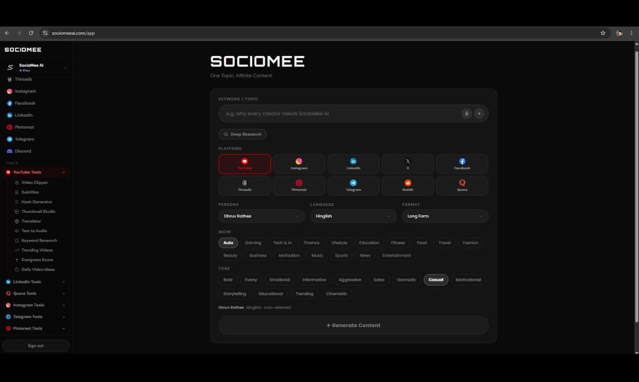 SocioMee AI product preview for startup listing on Aura++