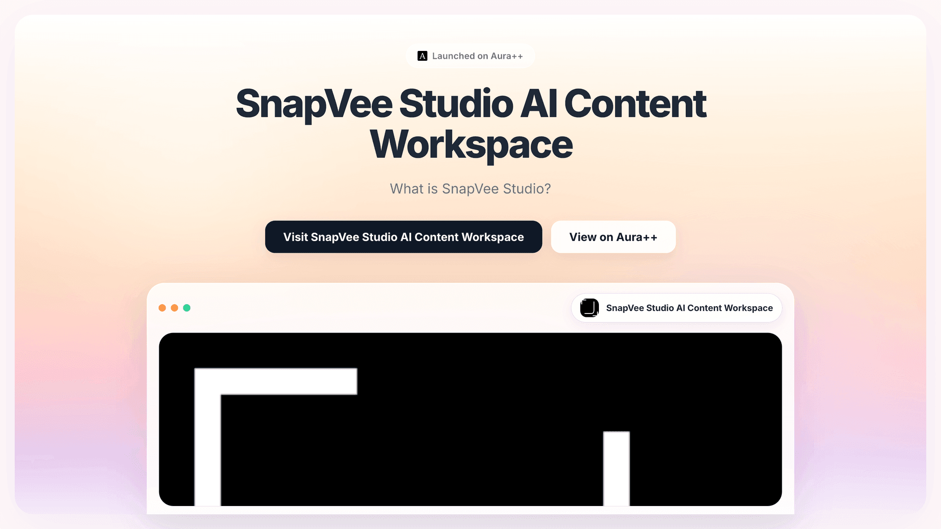 SnapVee Studio AI Content Workspace launch story featured image on Aura++