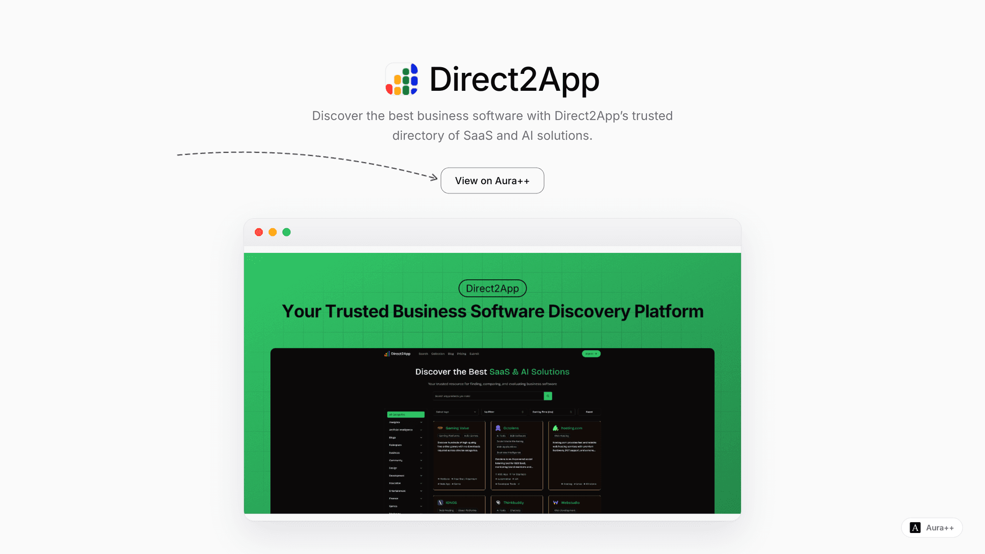 Direct2App launch story featured image on Aura++