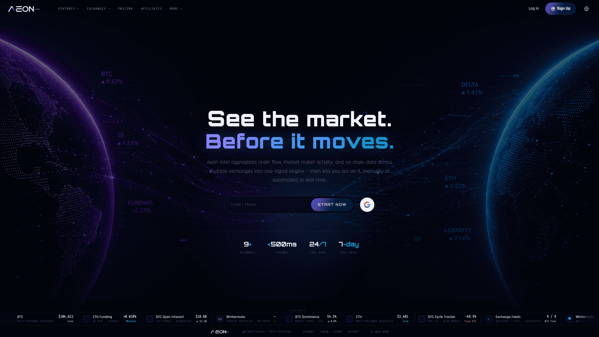 AEON Intel Trading Terminal product preview for startup listing on Aura++