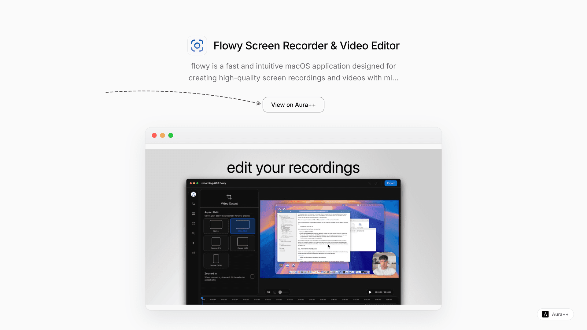 Flowy Screen Recorder & Video Editor launch story featured image on Aura++