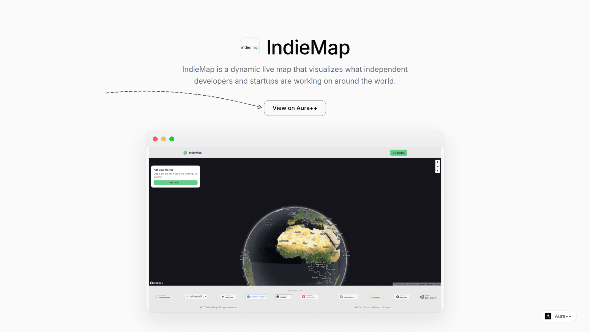 IndieMap - Live Indie Builder Map launch story featured image on Aura++