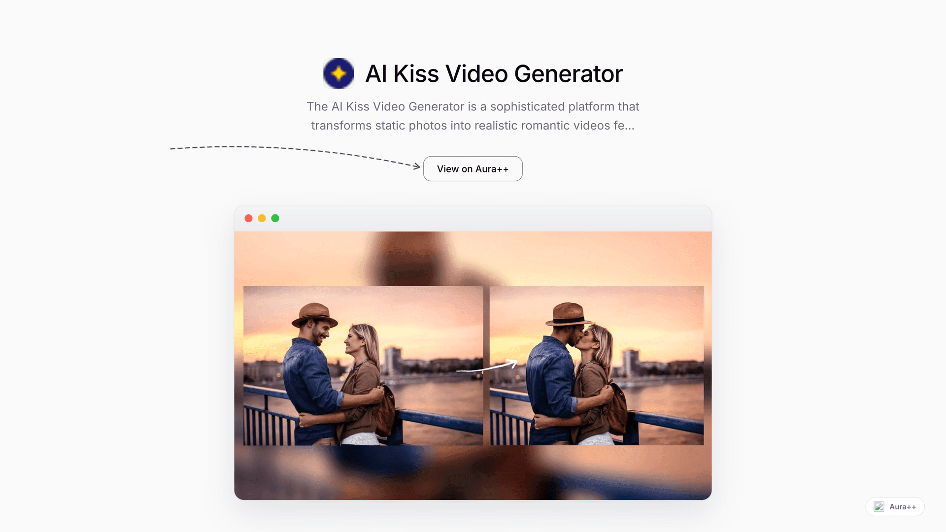 AI Kiss Video Generator launch featured image on Aura++