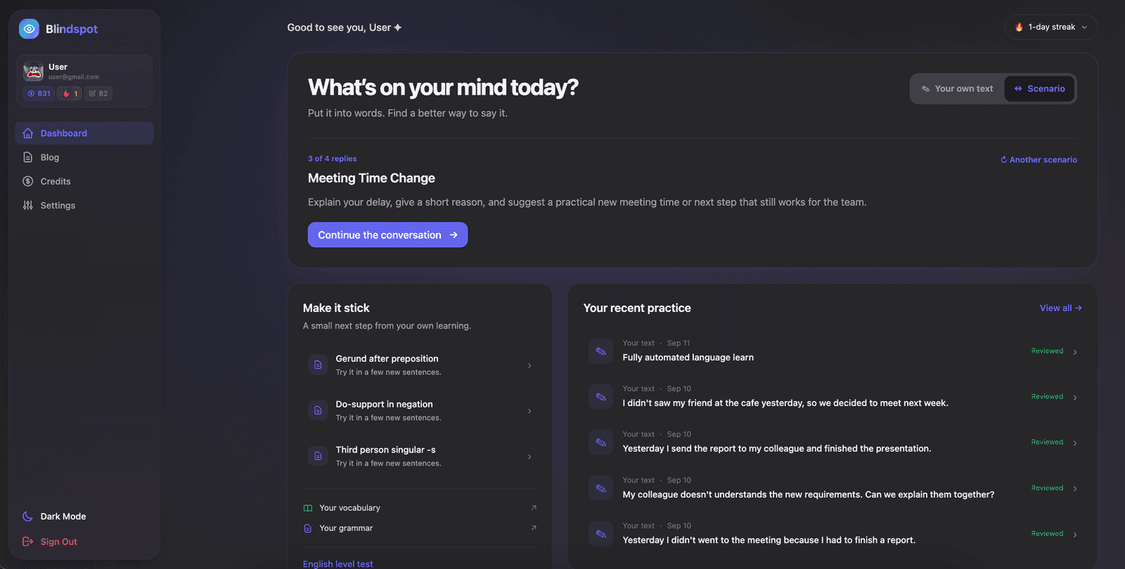 Blindspot product preview for startup listing on Aura++