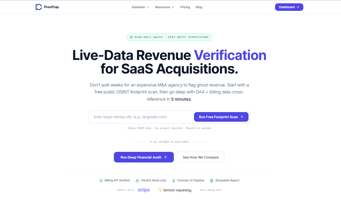 Revenue Verification for SaaS M&A product preview for startup listing on Aura++