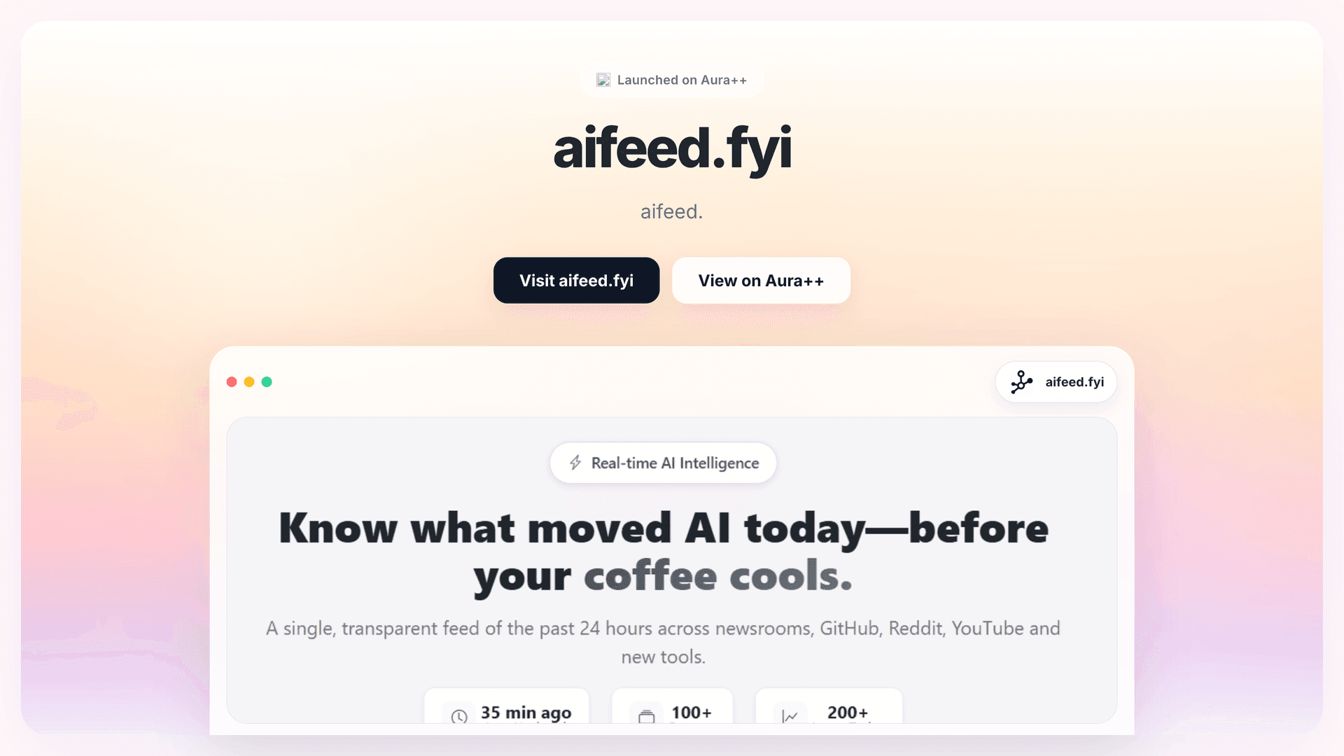 aifeed.fyi launch story featured image on Aura++