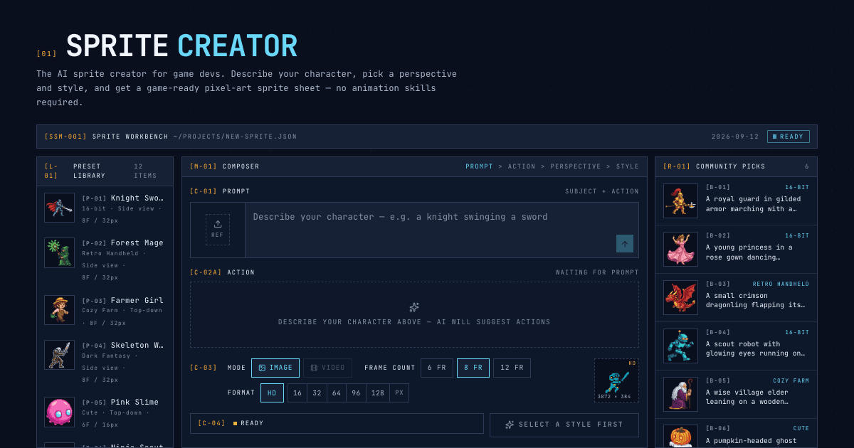 Sprite Sheet Maker product preview for startup listing on Aura++