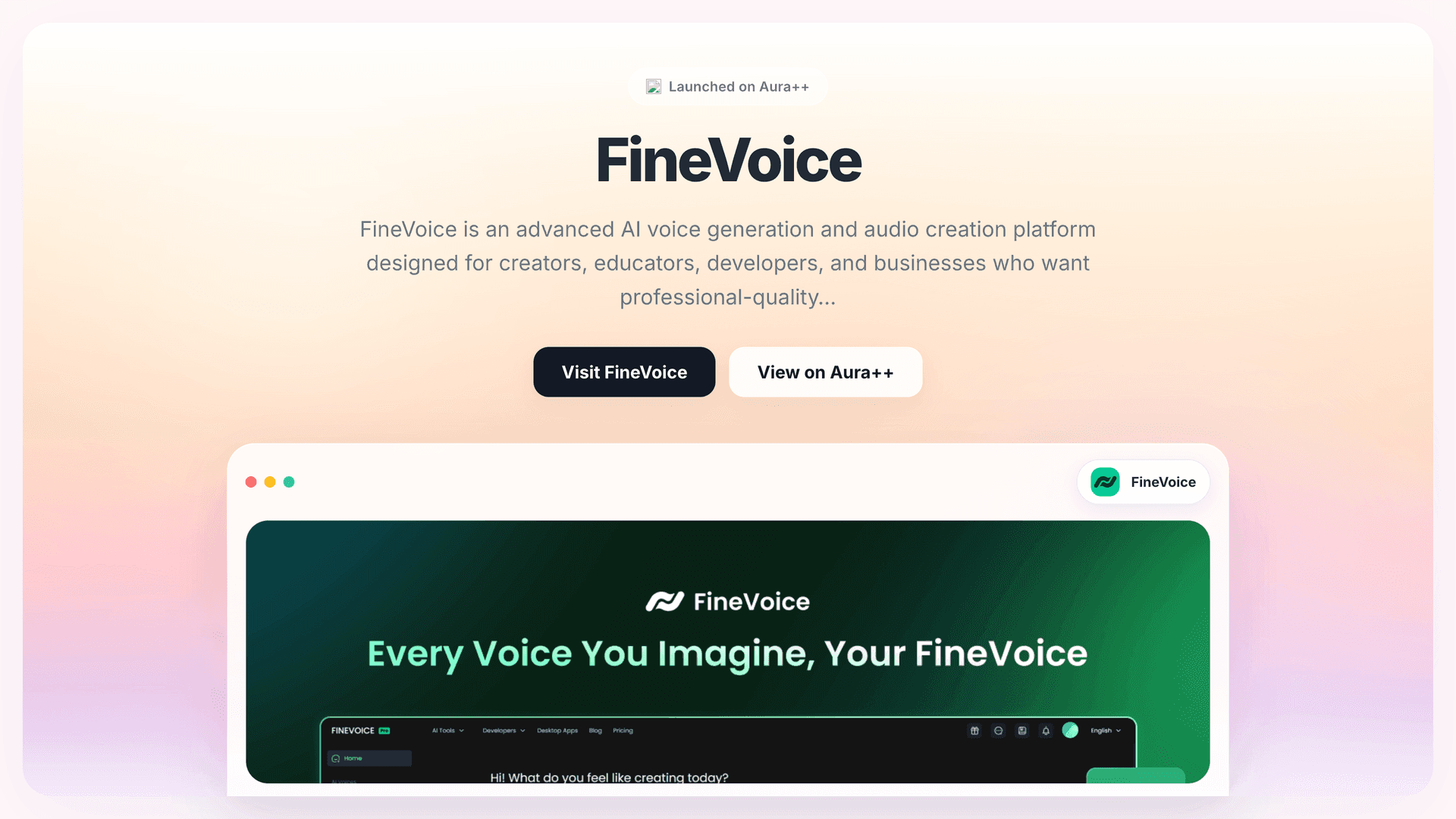 FineVoice launch story featured image on Aura++