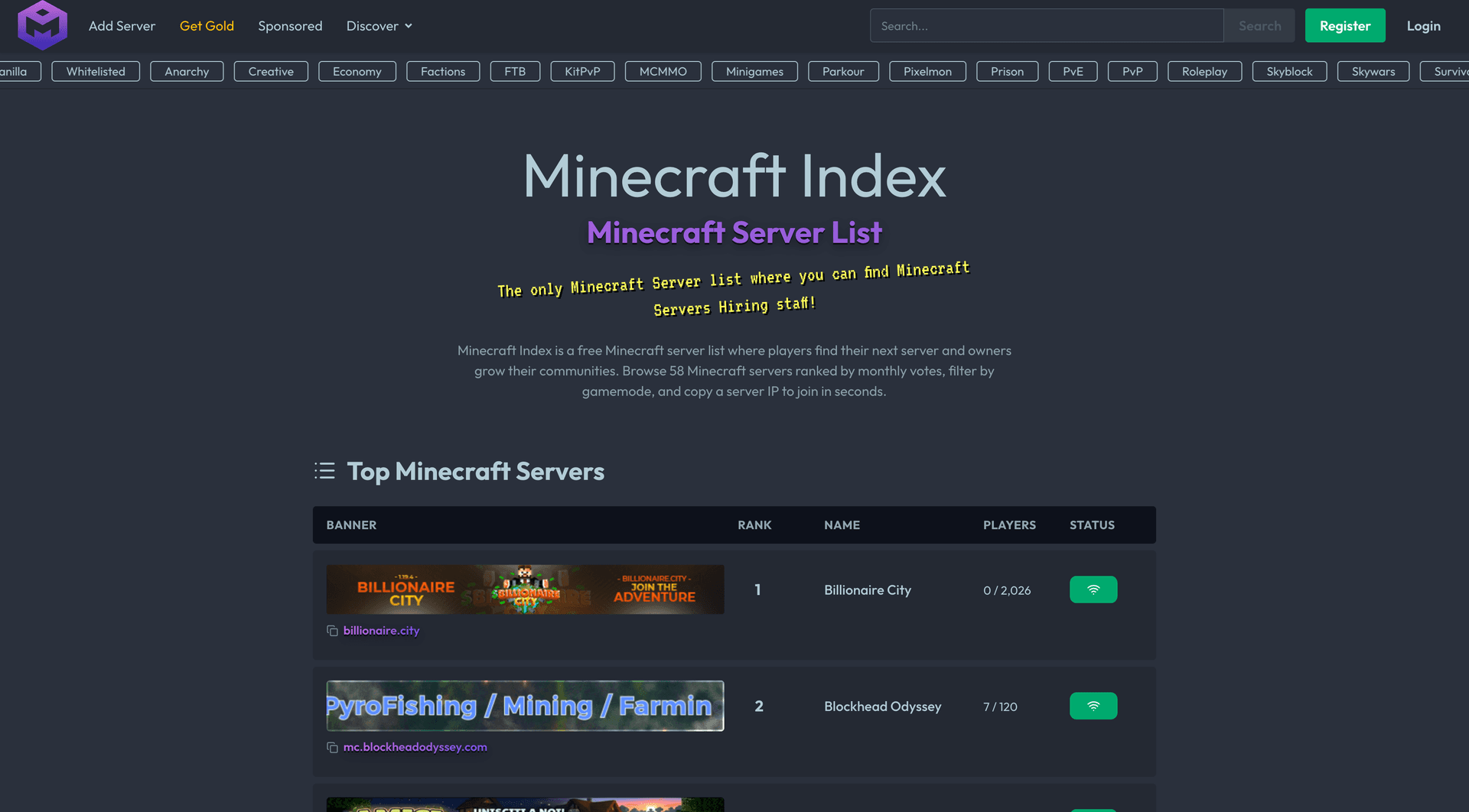Minecraft Index product preview for startup listing on Aura++