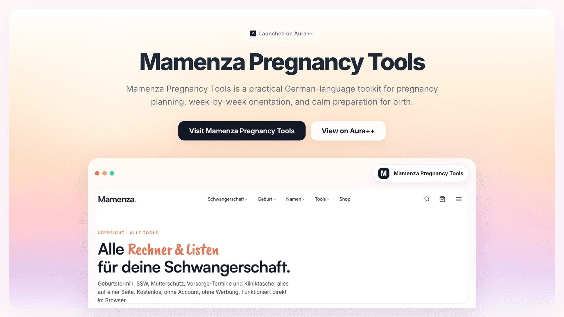 Mamenza Pregnancy Tools launch story featured image on Aura++