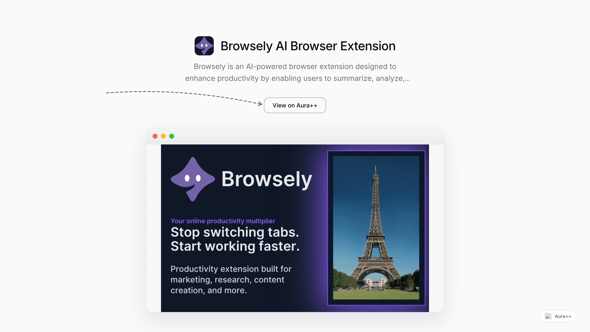 Browsely AI Browser Extension launch story featured image on Aura++