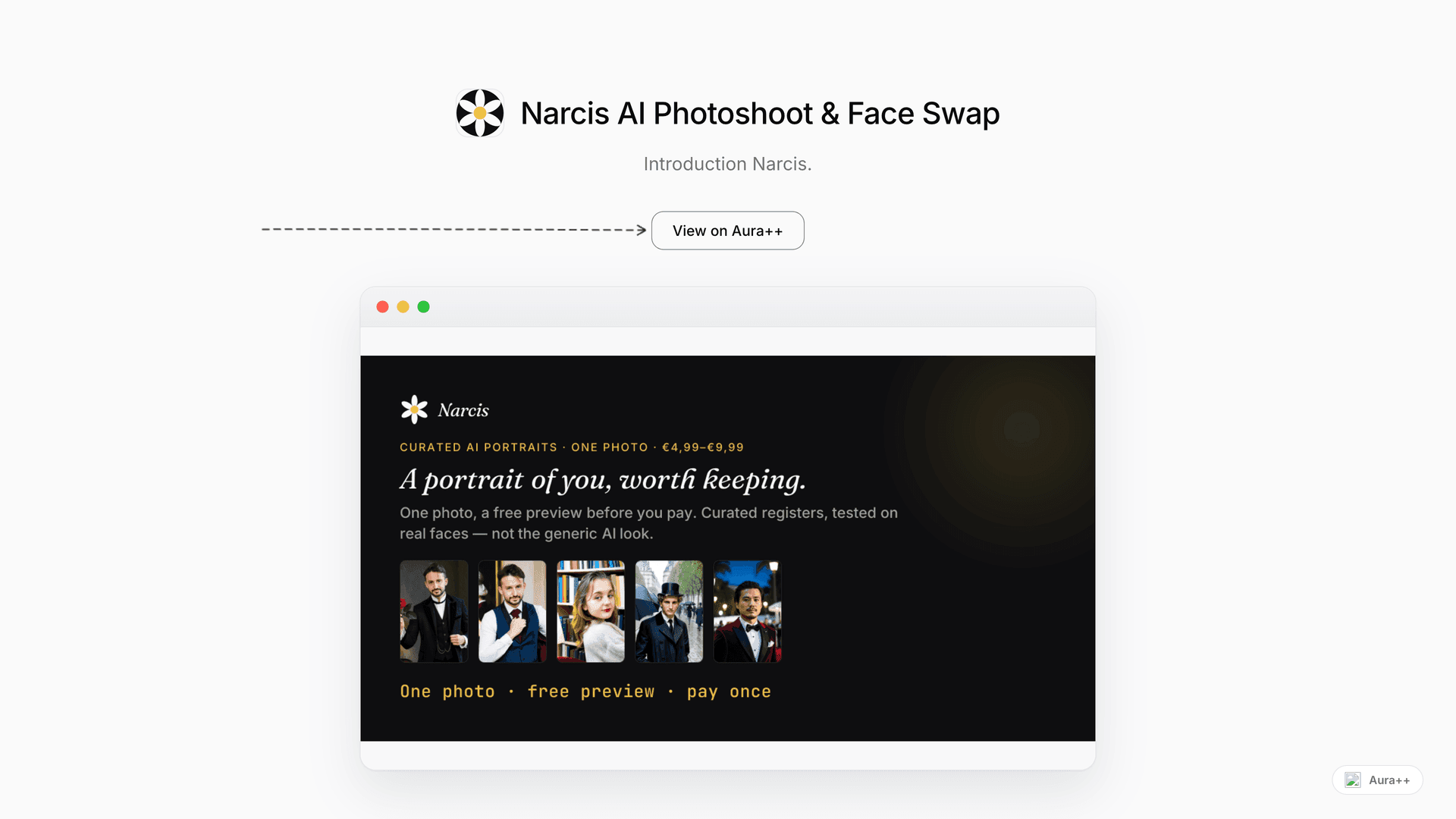 Narcis AI Photoshoot & Face Swap launch featured image on Aura++