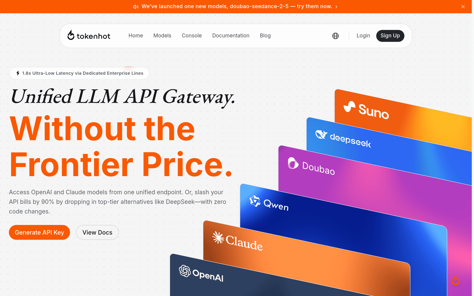 Tokenhot LLM API Gateway product preview for startup listing on Aura++