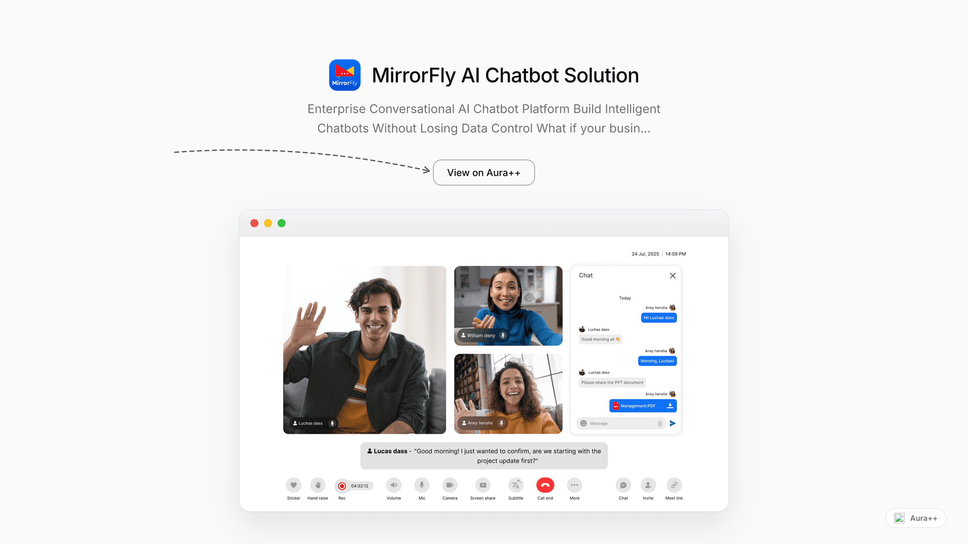 MirrorFly AI Chatbot Solution launch story featured image on Aura++