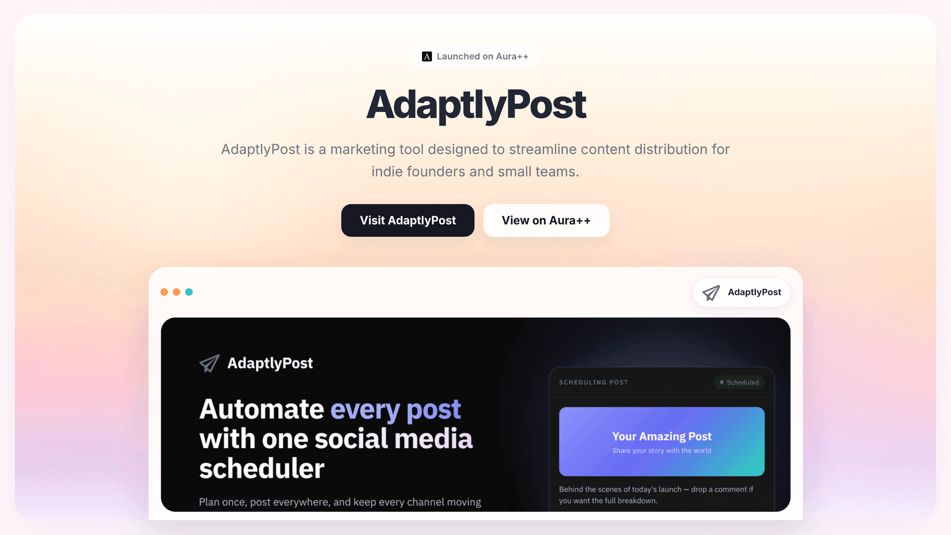 AdaptlyPost launch story featured image on Aura++