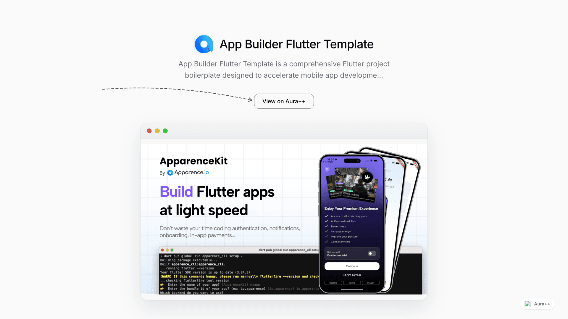 App Builder Flutter Template launch featured image on Aura++