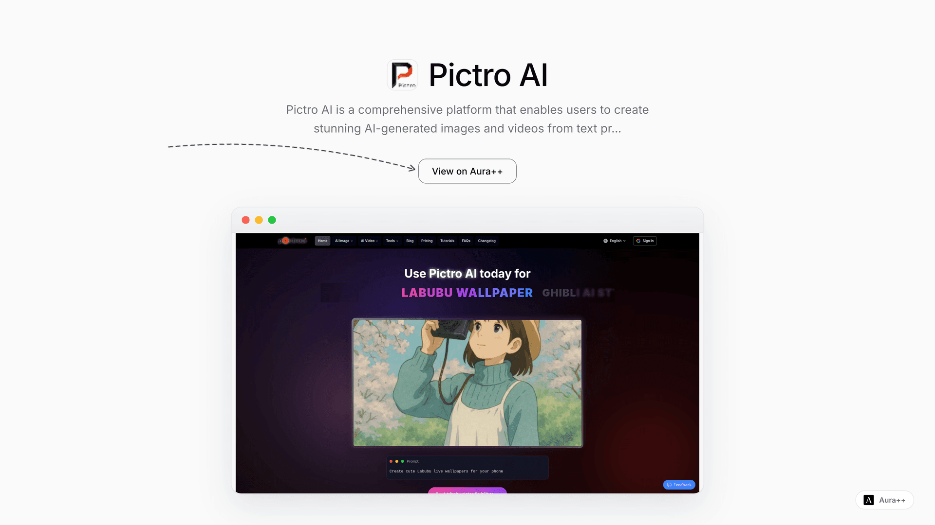 Pictro AI - AI Image & Video Generator launch story featured image on Aura++