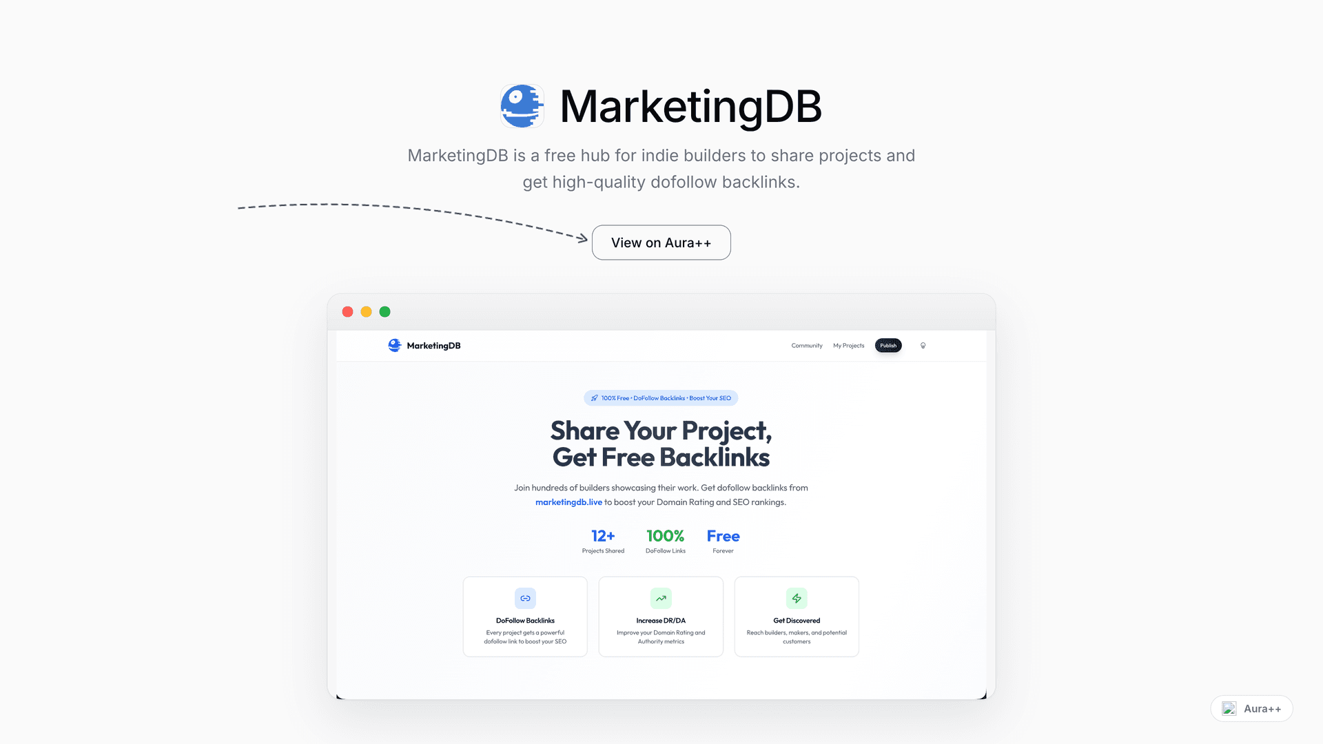 MarketingDB launch story featured image on Aura++