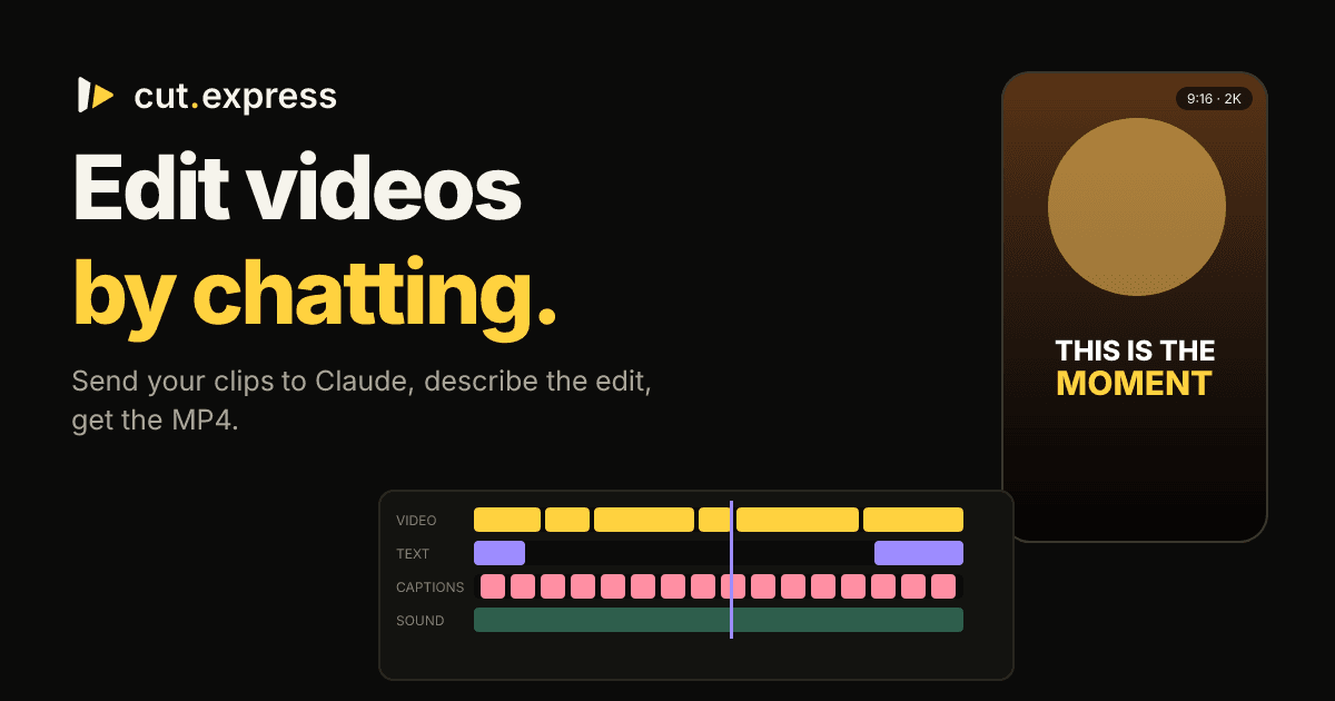 Cut Express - AI Video Editing by Chat and Claude product preview for startup listing on Aura++