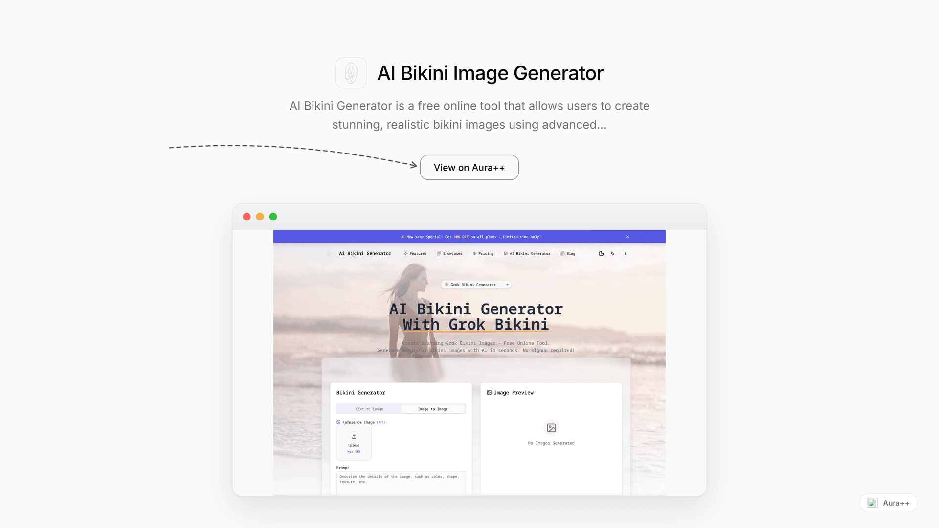 AI Bikini Image Generator launch story featured image on Aura++