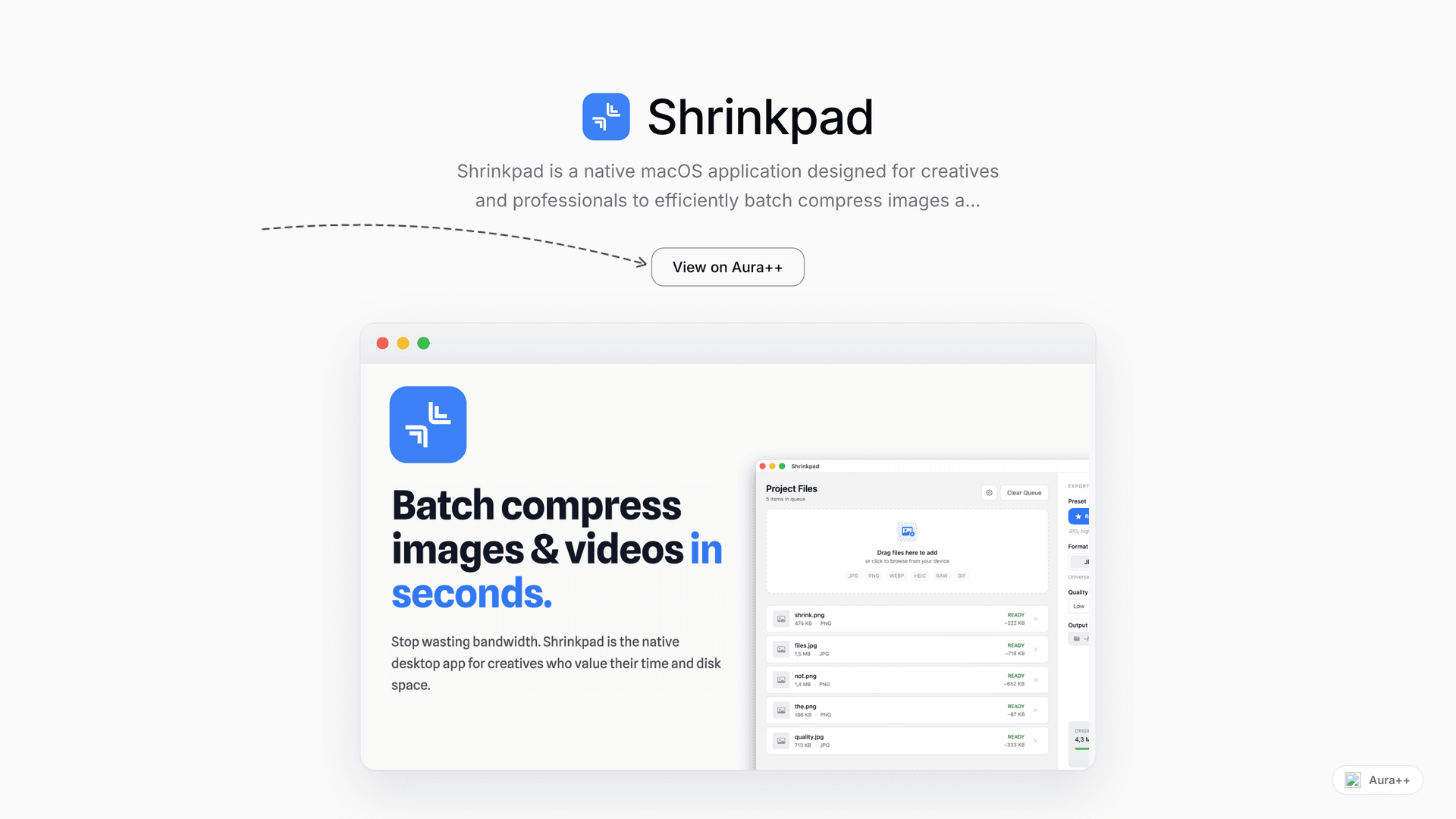 Shrinkpad - Fast Mac Asset Compressor launch featured image on Aura++