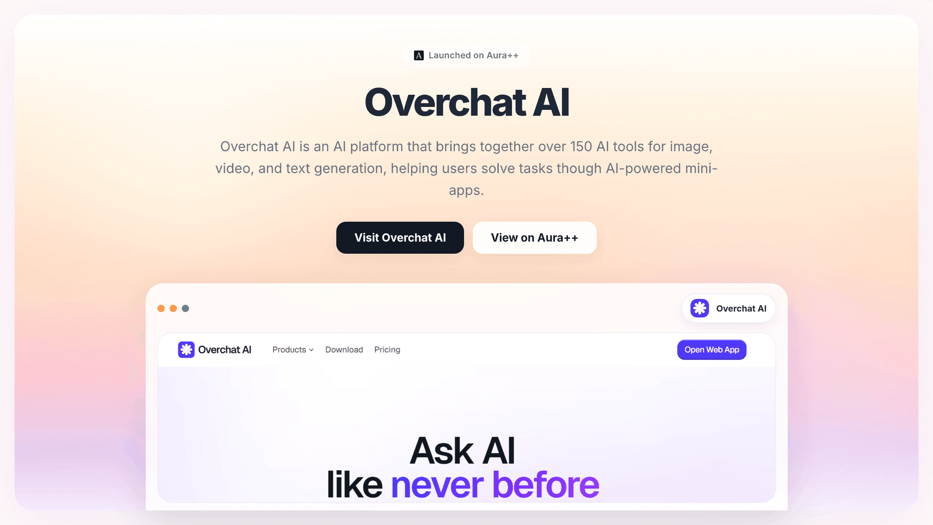 Overchat AI launch story featured image on Aura++