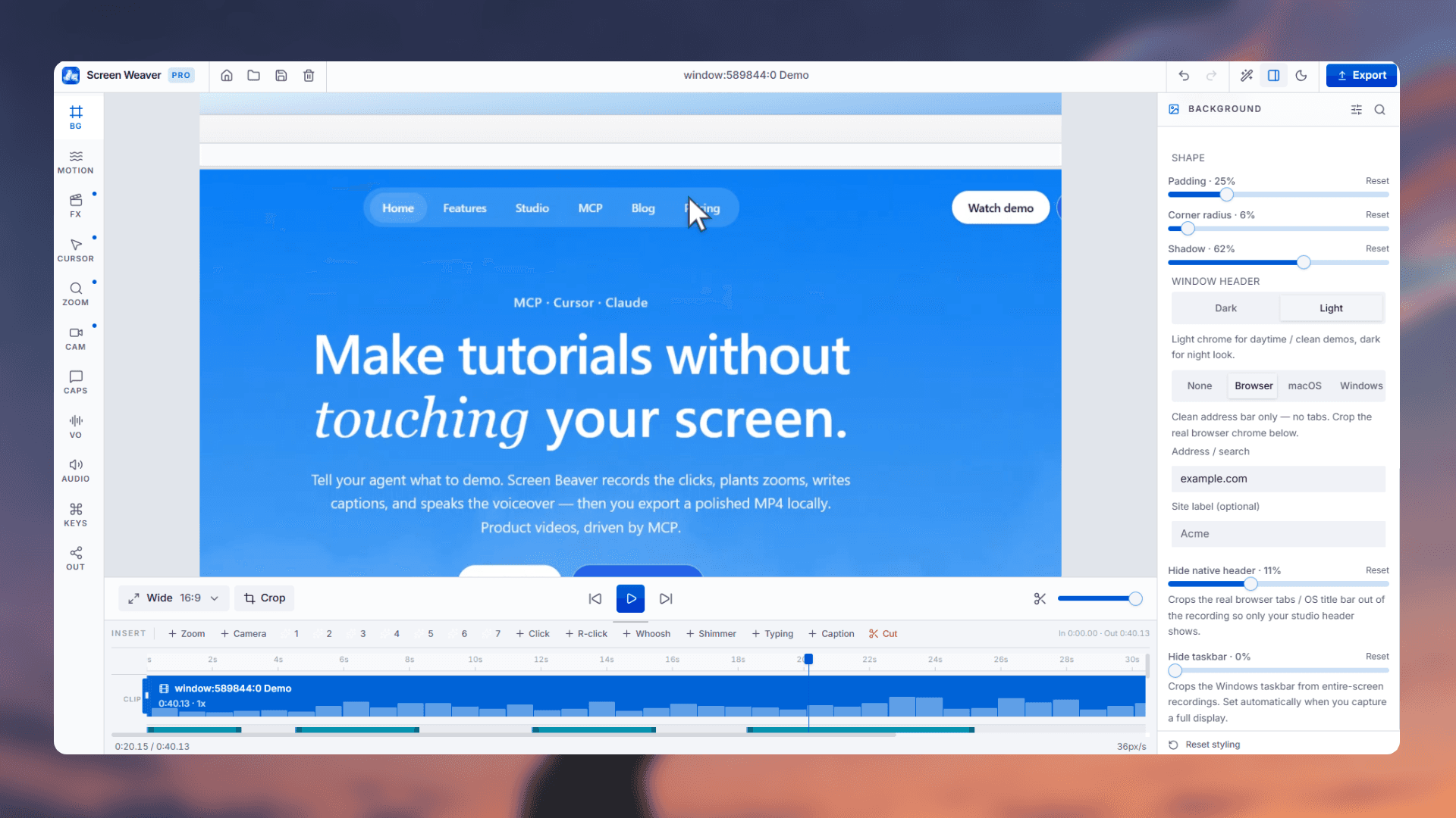 Screen Beaver: Automated Demo Recording product preview for startup listing on Aura++