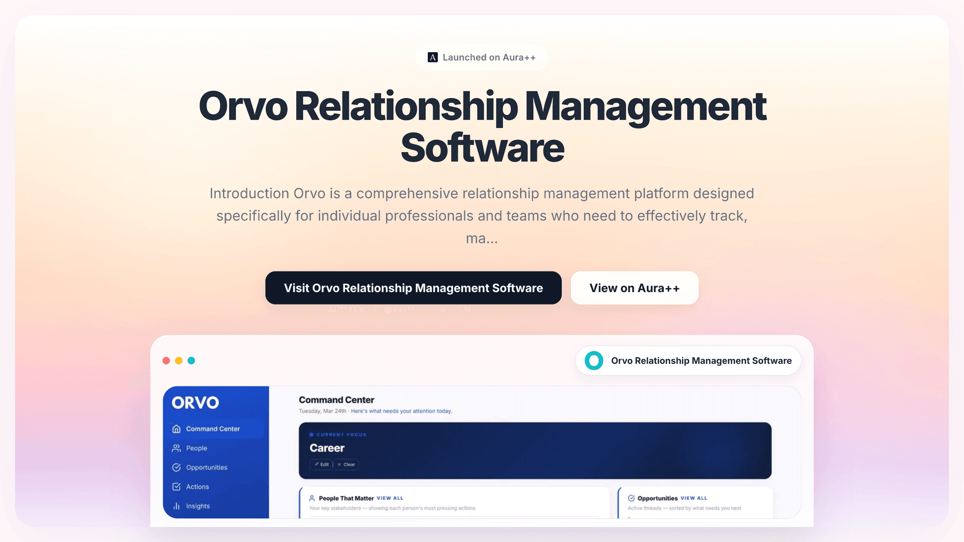 Orvo Relationship Management Software launch story featured image on Aura++