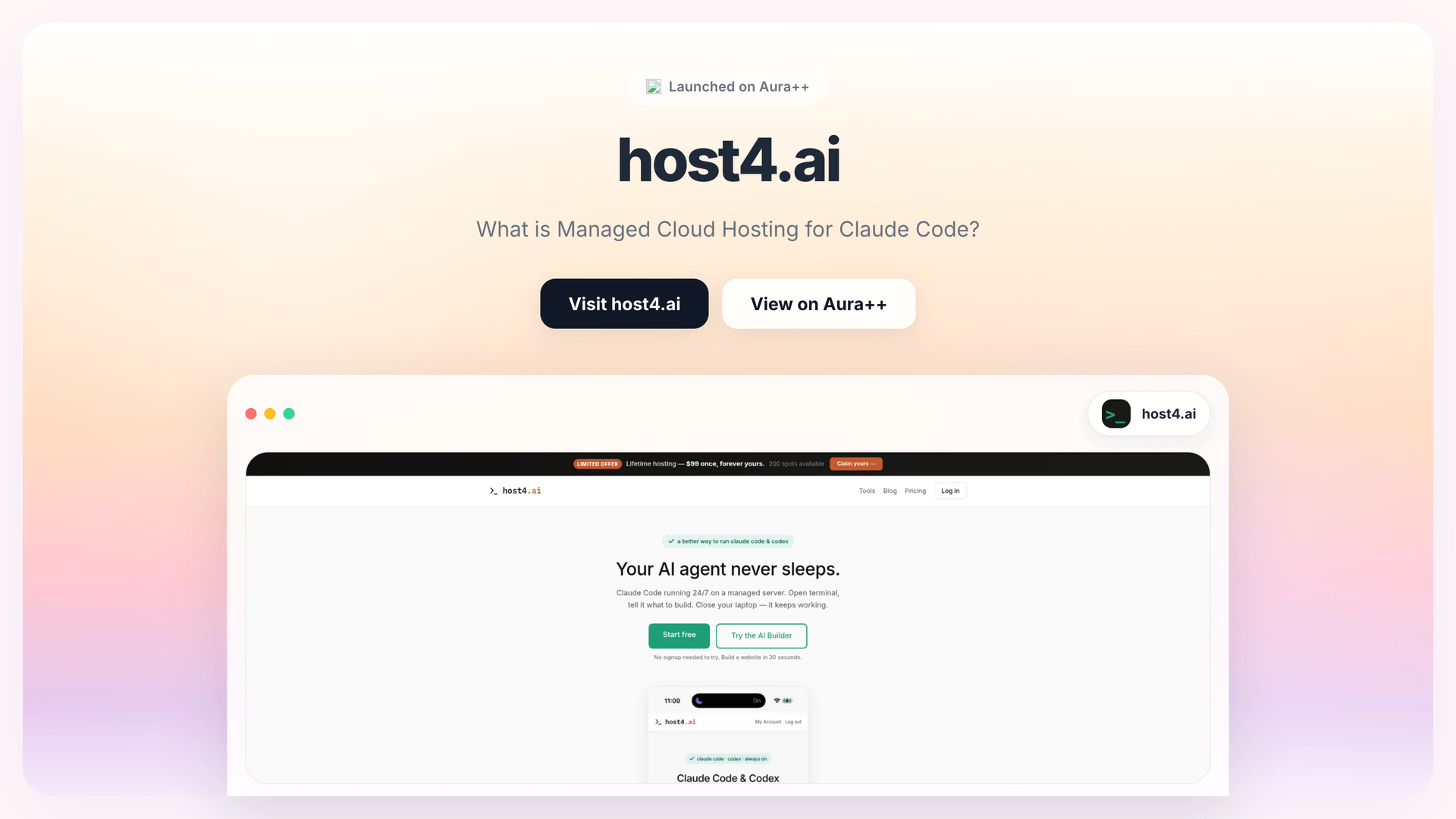 host4.ai launch featured image on Aura++